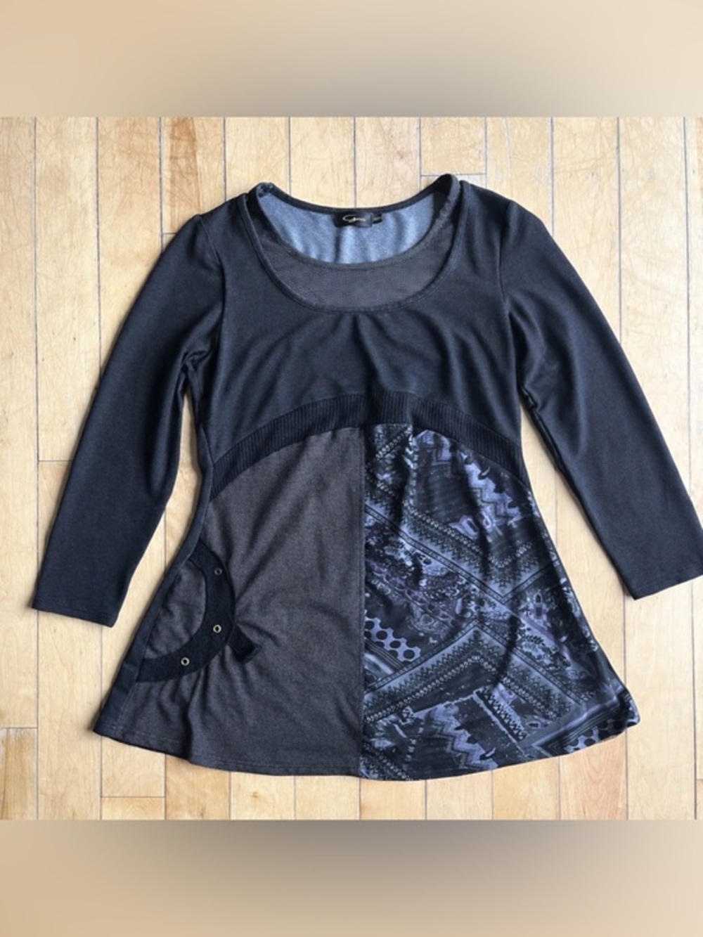 Goa by Giani Boho Chic Tunic Top Patchwork Scoop Neck Sleeves Top Size Medium
